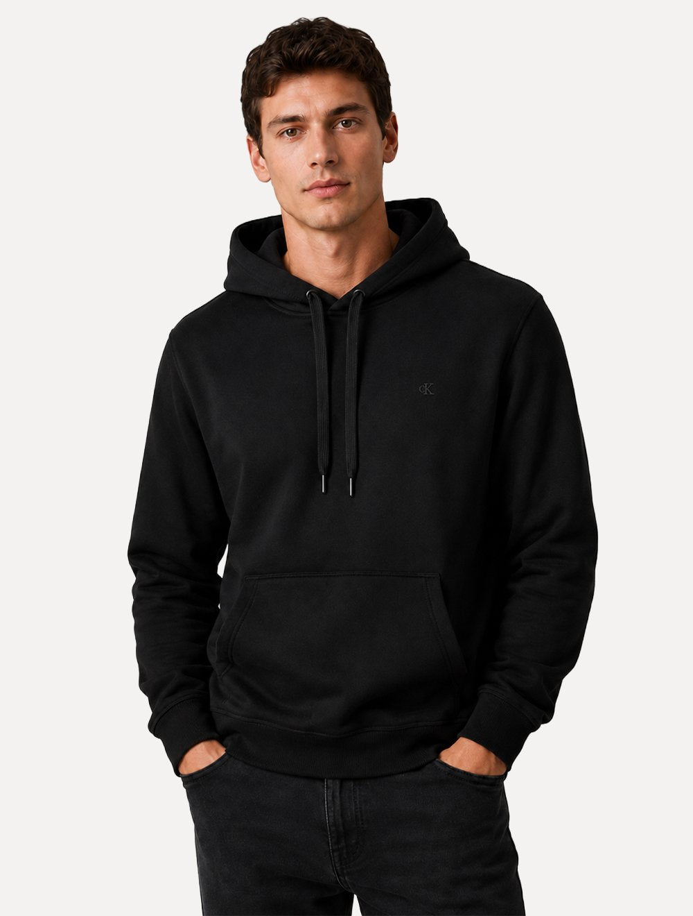 Casaco de Moletom Calvin Klein Hood Fleece CK Logo Embroidered Preto