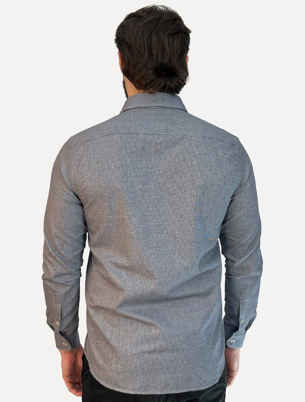 Camisa Dudalina Masculina Superfine Slim Tricoline Quadriculado Mono Logo Azul Marinho