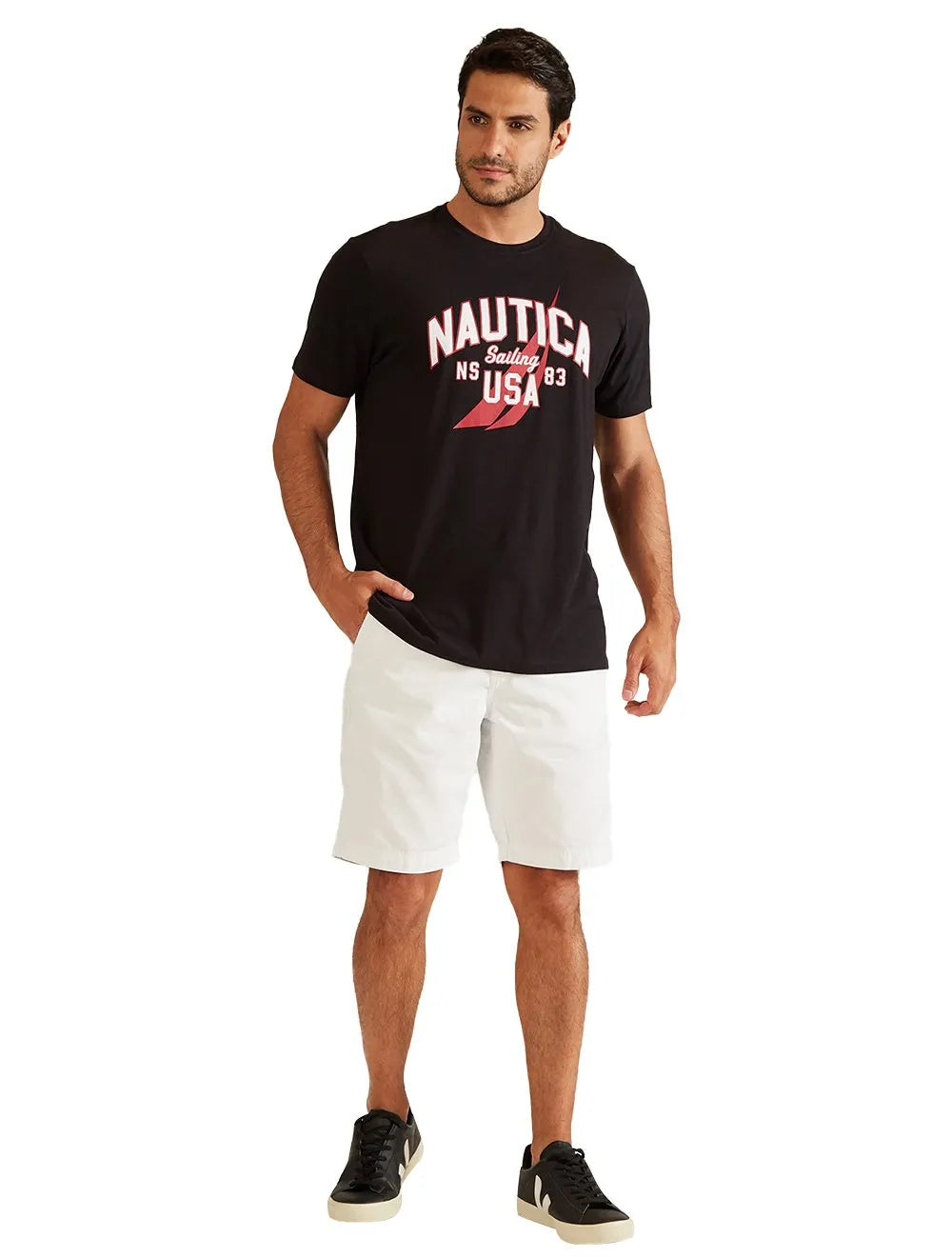 Camiseta Nautica Masculina Arc Sailing USA 83 Preta