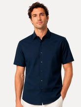 Camisa Dudalina Masculina Manga Curta Slim Superfine Cotton Tricoline Lisa Azul Marinho