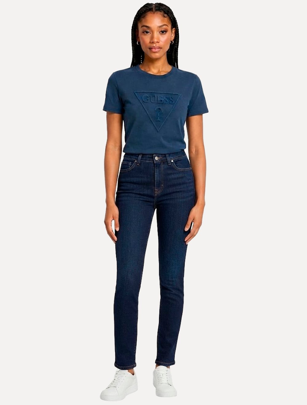 Camiseta Guess Feminina Bust Embroidery Logo Azul Escuro
