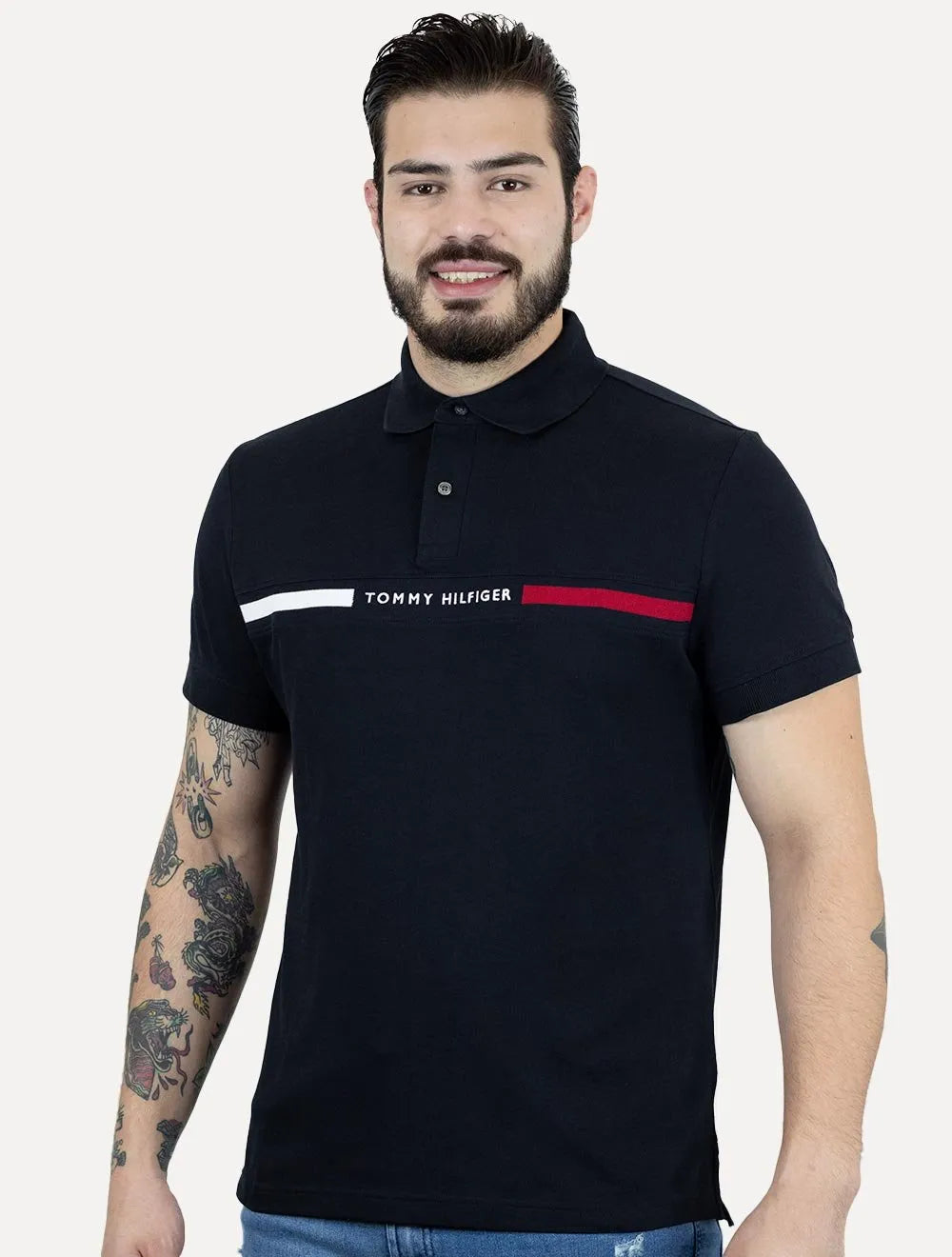 Polo Tommy Hilfiger Masculina Regular Chest Insert Logo Azul Marinho
