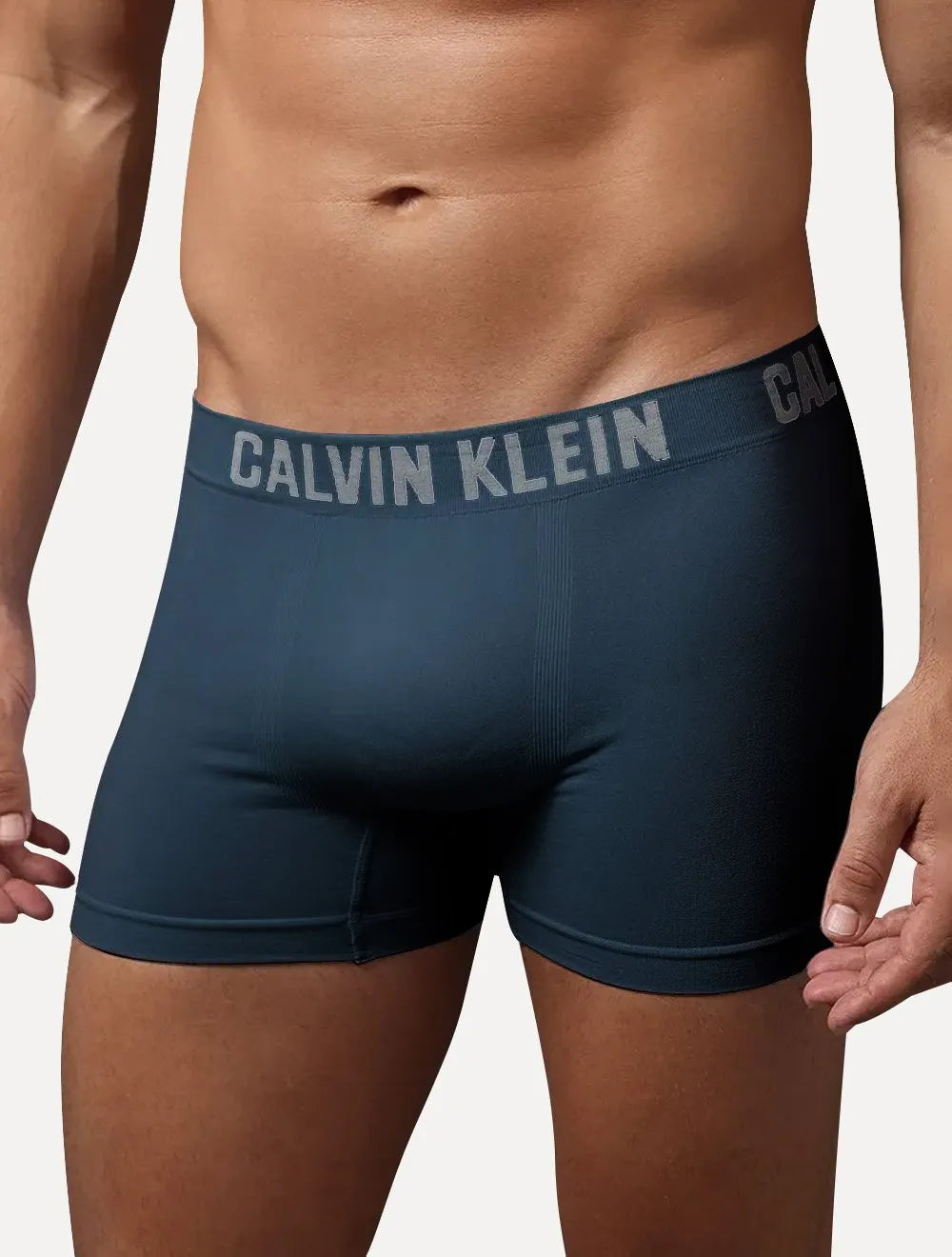 Cuecas Calvin Klein Trunk Seamless Grey Logo Azul Claro e Marinho Pack 2UN