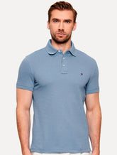 Polo Tommy Hilfiger Masculina Slim Piquet 1985 Azul Eclesiástico
