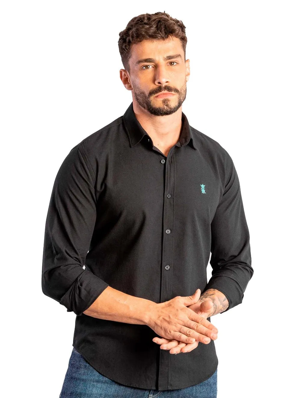 Camisa Sergio K Masculina Regular Oxford Comfort Preta