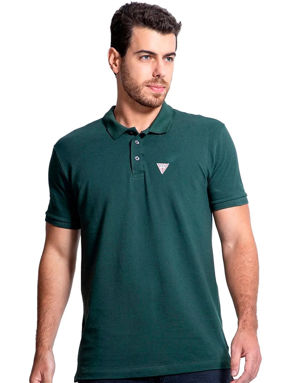 Polo Guess Masculina Piquet Tag Logo Verde Escuro