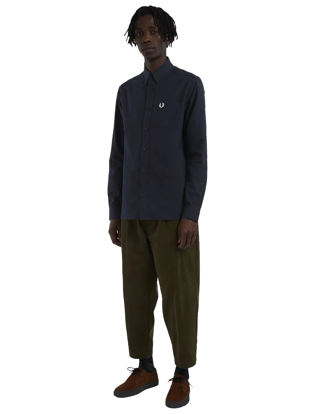 Camisa Fred Perry Masculina Oxford Pocket Light Logo Azul Marinho