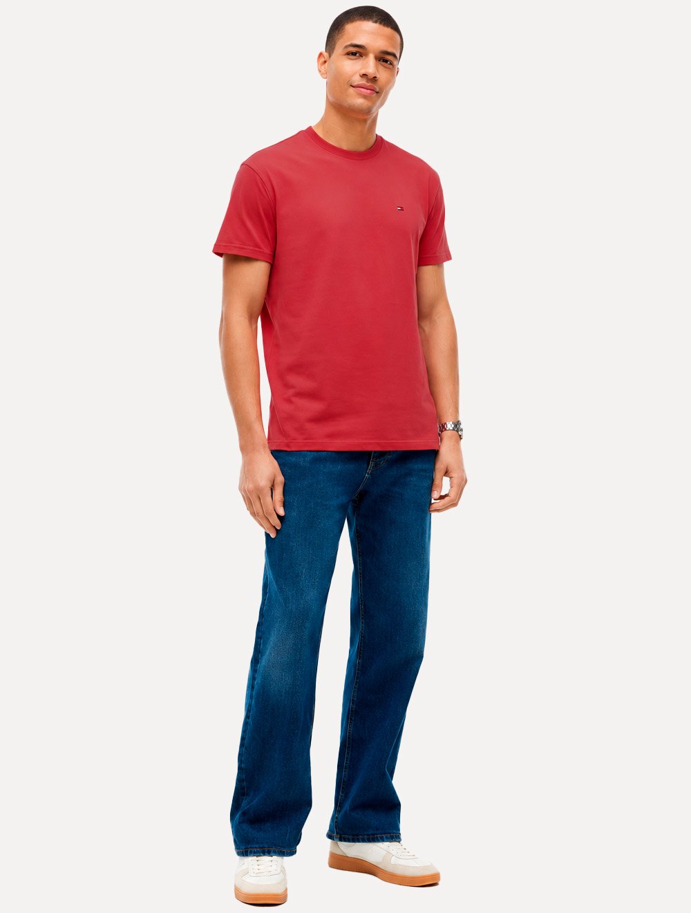 Camiseta Tommy Jeans Masculina Regular C-Neck Flag Vermelho Carmim