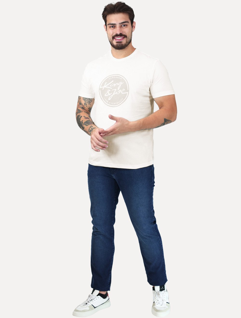 Camiseta King & Joe Masculina Circle Cracked Off White