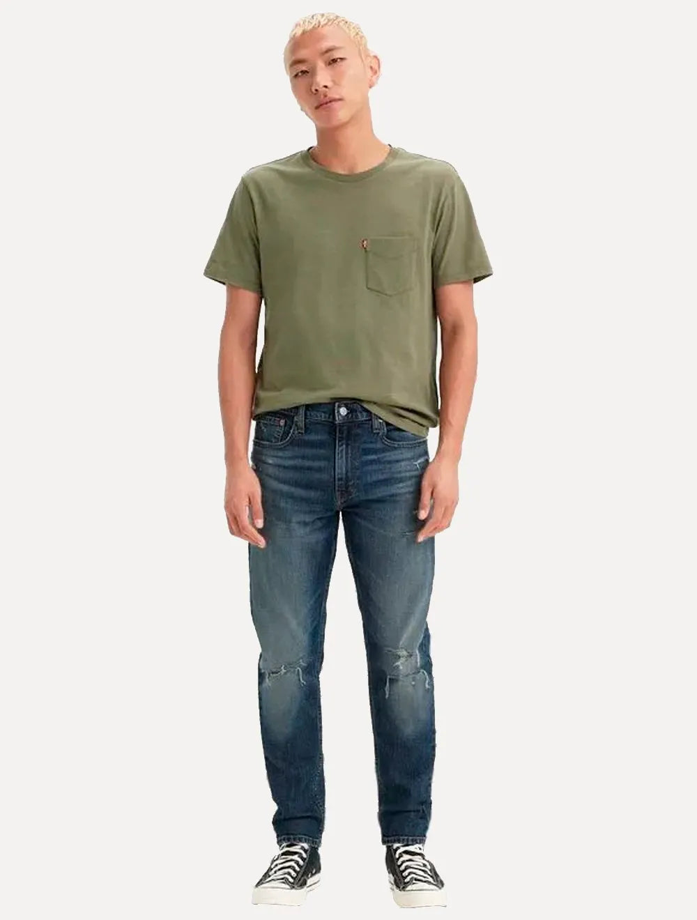 Calça Levis Jeans Masculina 512 Slim Stretch Destroyed Azul Escuro