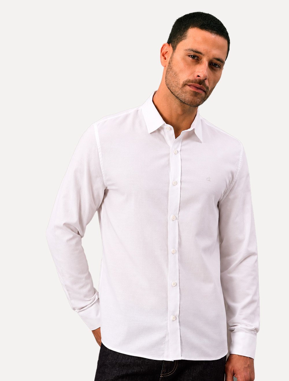 Camisa Calvin Klein Jeans Masculina Regular Oxford Leve Logo Branca