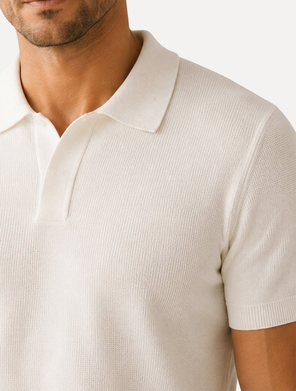 Polo Dixen Masculina Tricot Viscose Texturizada Manga Curta Off White