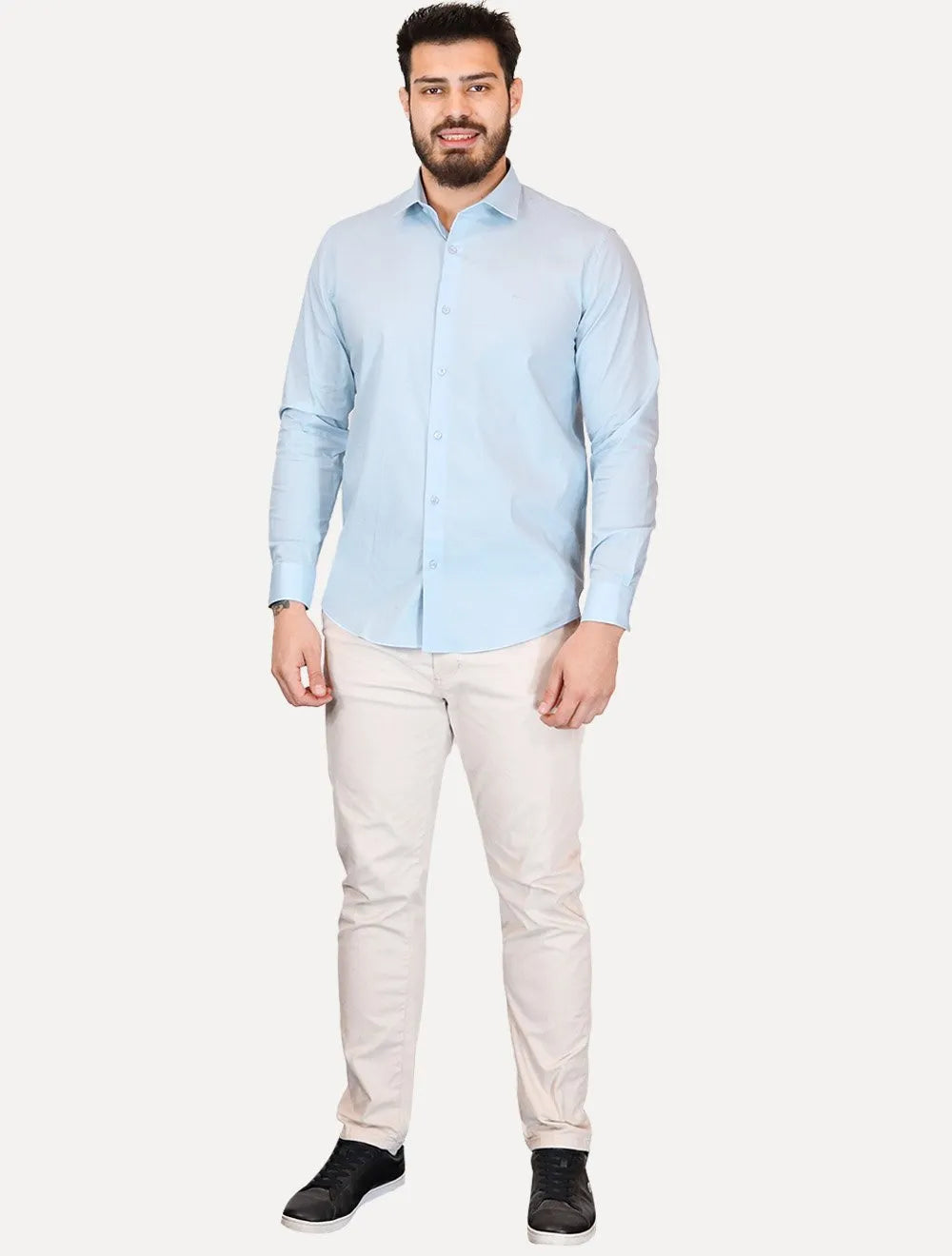 Camisa Aramis Masculina Regular Tricoline Liso Stretch Azul Claro