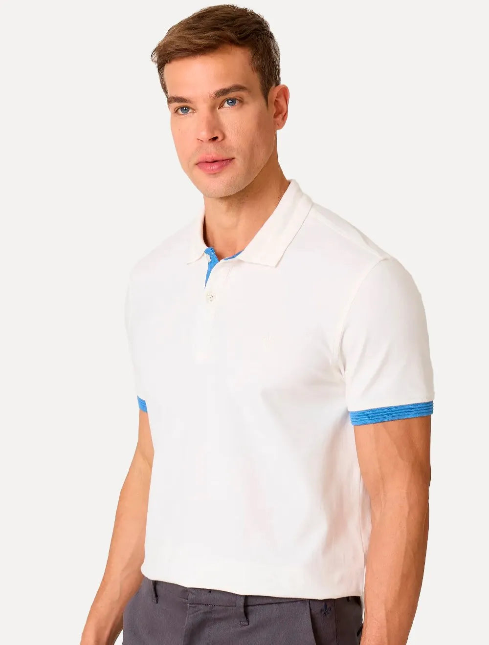 Polo Dudalina Masculina Flex Gola Jacquard Off White