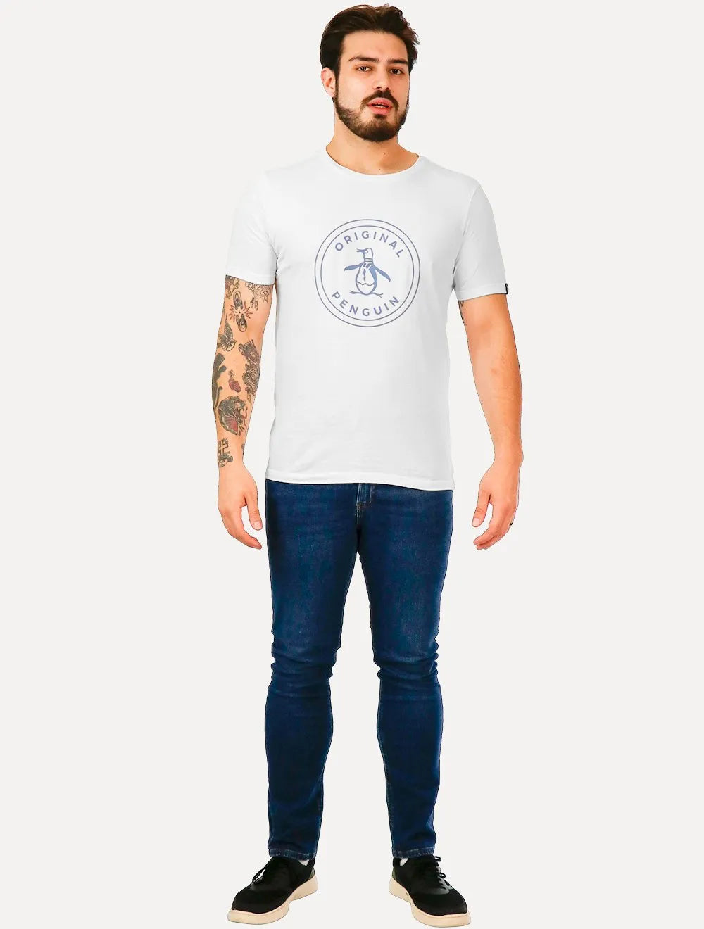 Camiseta Original Penguin Masculina Blue Circle Logo Branca