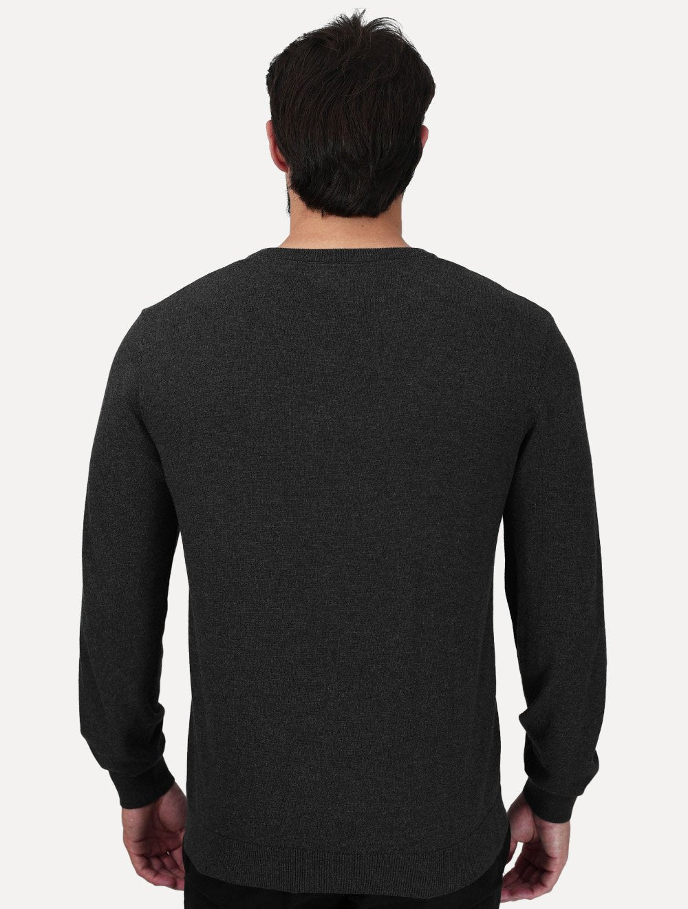 Suéter Dudalina Masculino Basico Tricot V-Neck Cotton Cinza Mescla Escuro