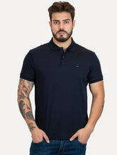 Polo Tommy Hilfiger Masculina Malha Liquid Cotton Essential Azul Marinho