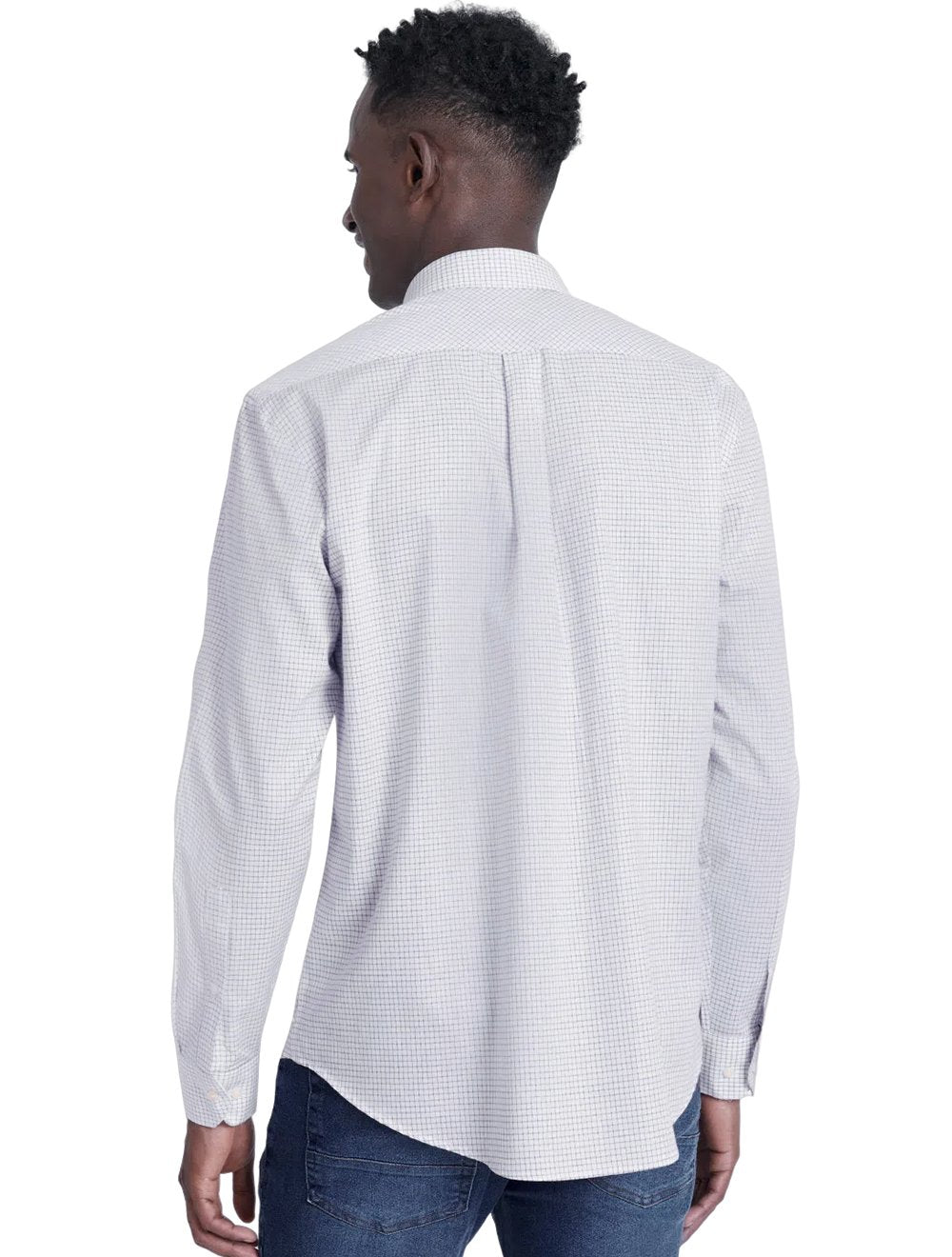 Camisa Aramis Masculina Regular Tricoline Micro Xadrez Branca/Azul Índigo