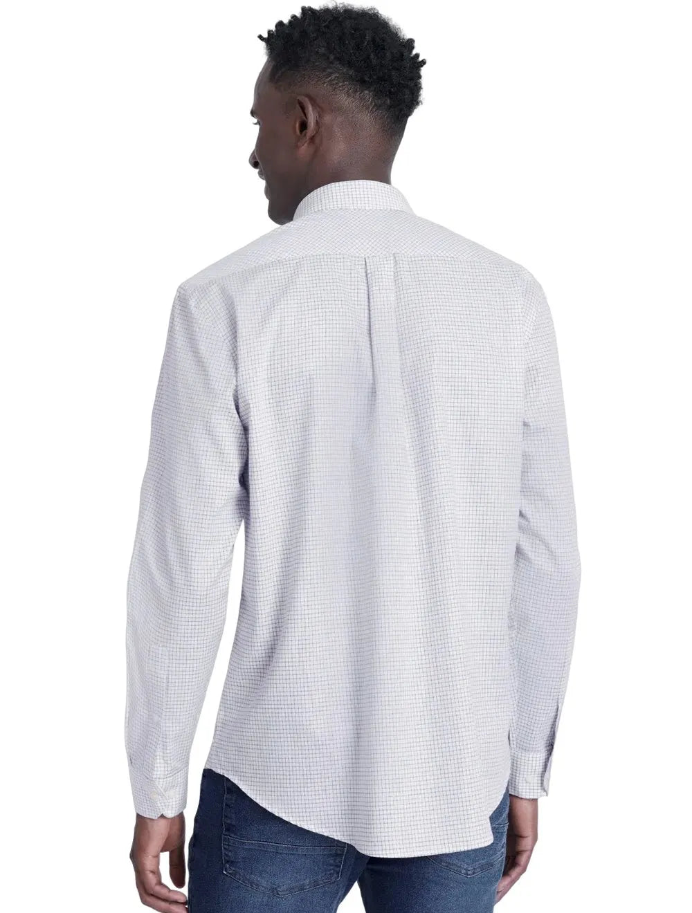 Camisa Aramis Masculina Regular Tricoline Micro Xadrez Branca/Azul Índigo