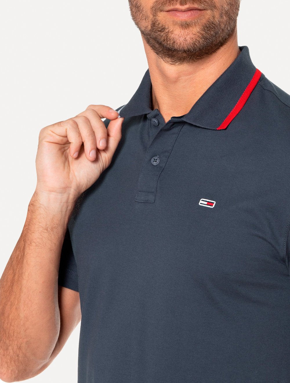 Kit Polos Tommy Jeans | Regular Flag Neck e Tipped Stretch Preta/Branca/Azul Marinho