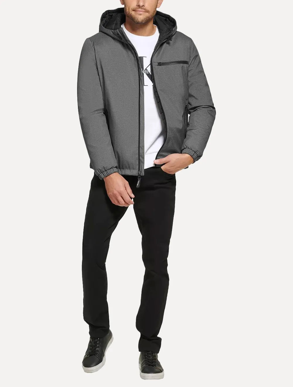 Jaqueta Calvin Klein Hooded CK Peito Cinza Mescla Escuro
