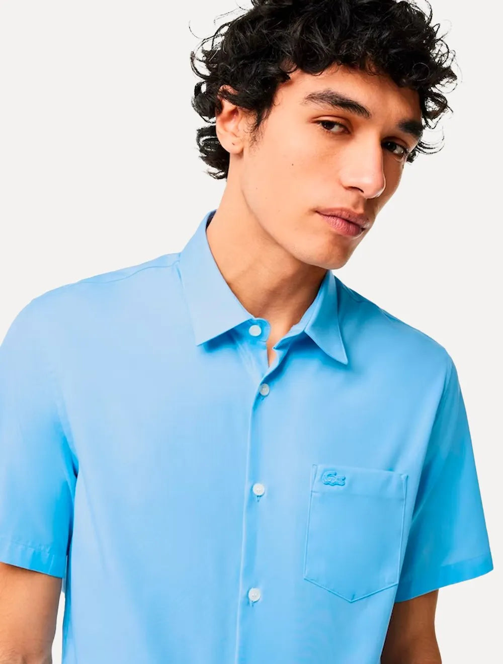 Camisa Lacoste Masculina Manga Curta Regular Solid Pocket Azul Claro