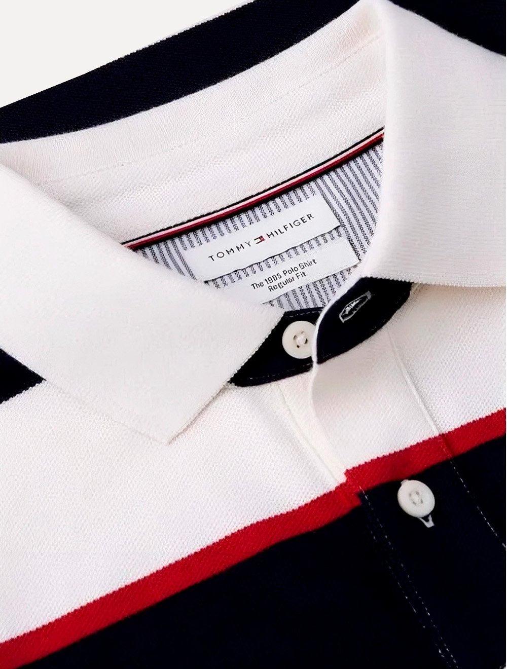 Polo Tommy Hilfiger Masculina Regular Piquet 1985 Striped Cáqui Claro/Marinho