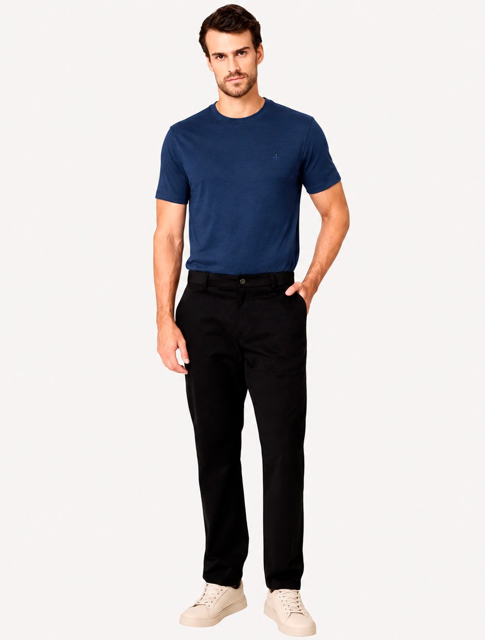 Camiseta Dudalina Masculina Regular Binada Friso Azul Marinho