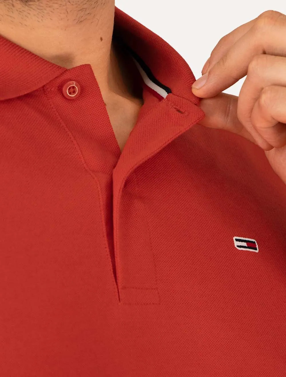 Polo Tommy Jeans Masculina Piquet Regular Placket Vermelha