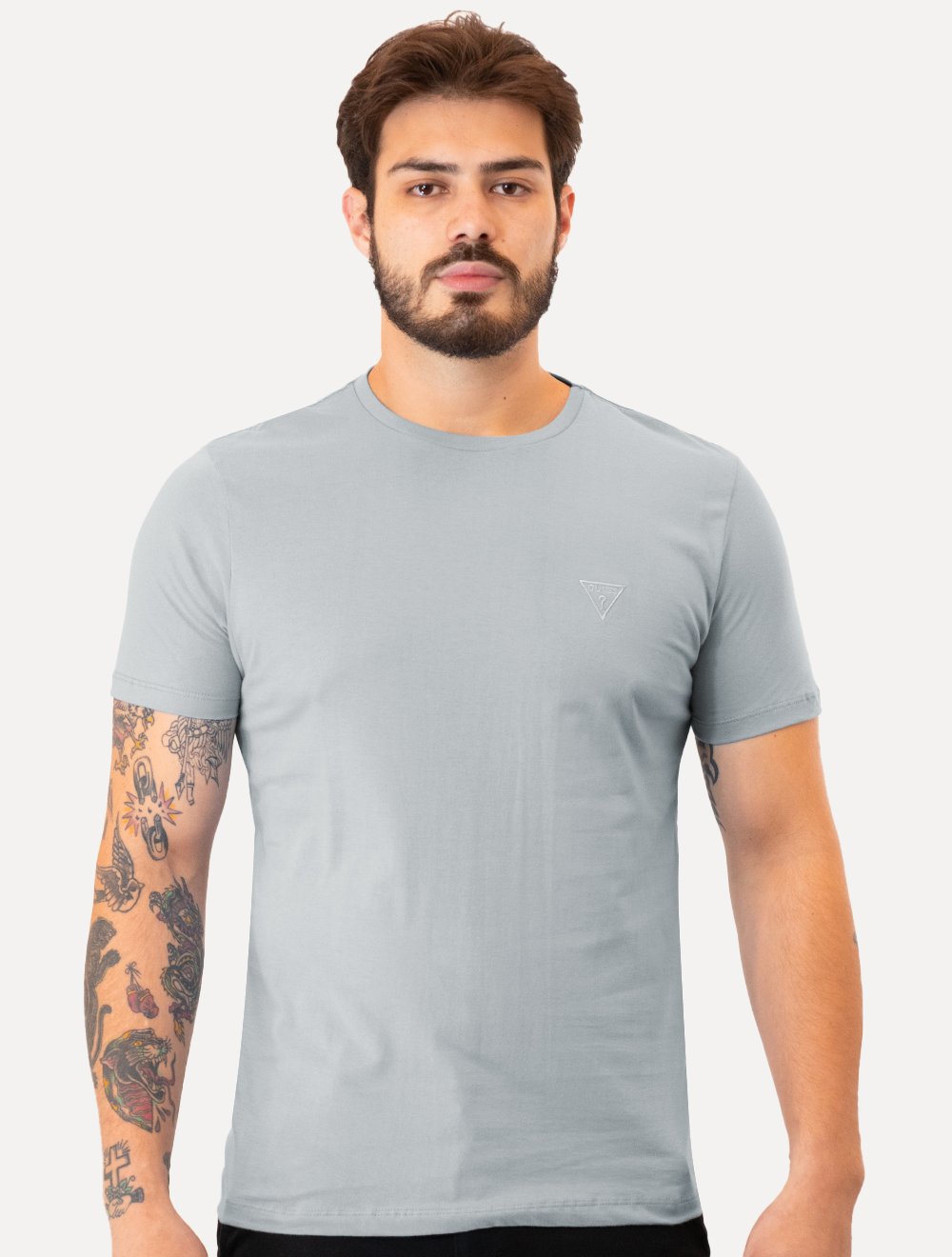 Camiseta Guess Masculina Bordado Peito Azul Claro