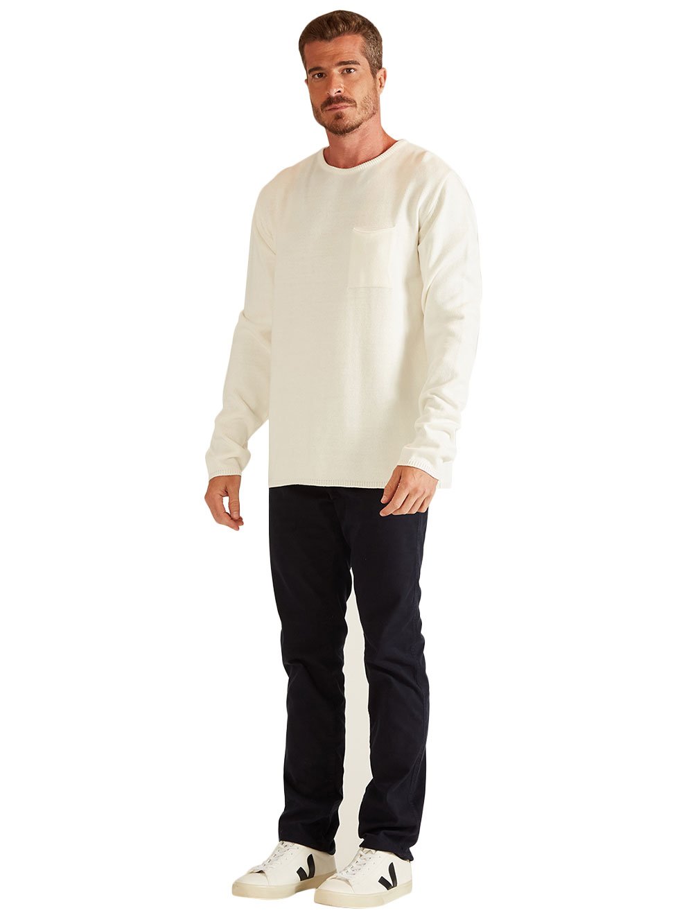 Blusa Nautica Masculina Tricot Sweater Cotton Pocket Off-White