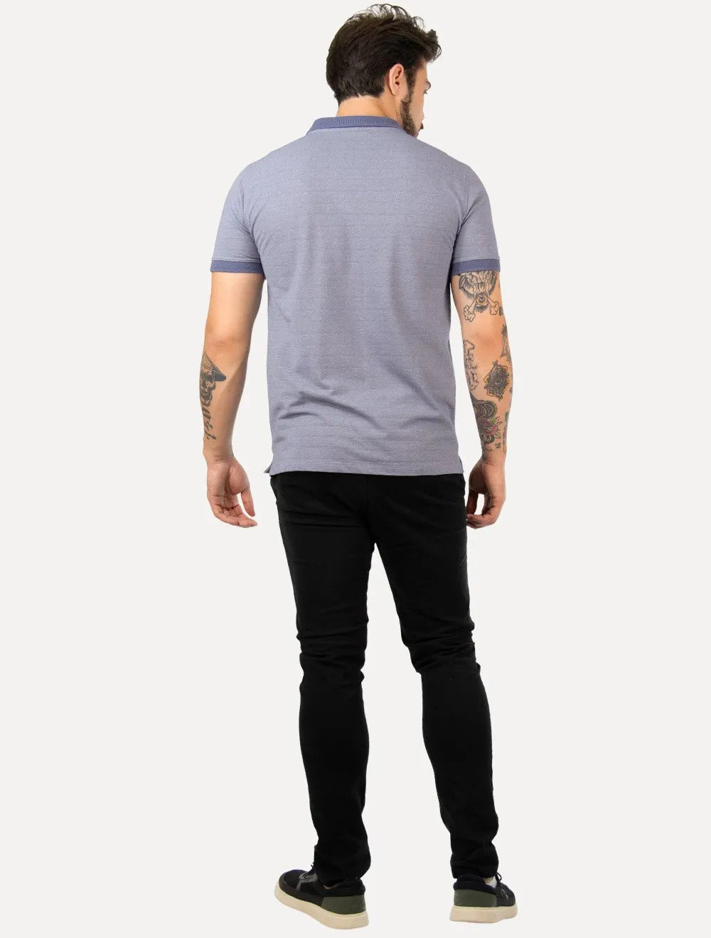 Polo Dudalina Masculina Malha Textura Azul Escuro