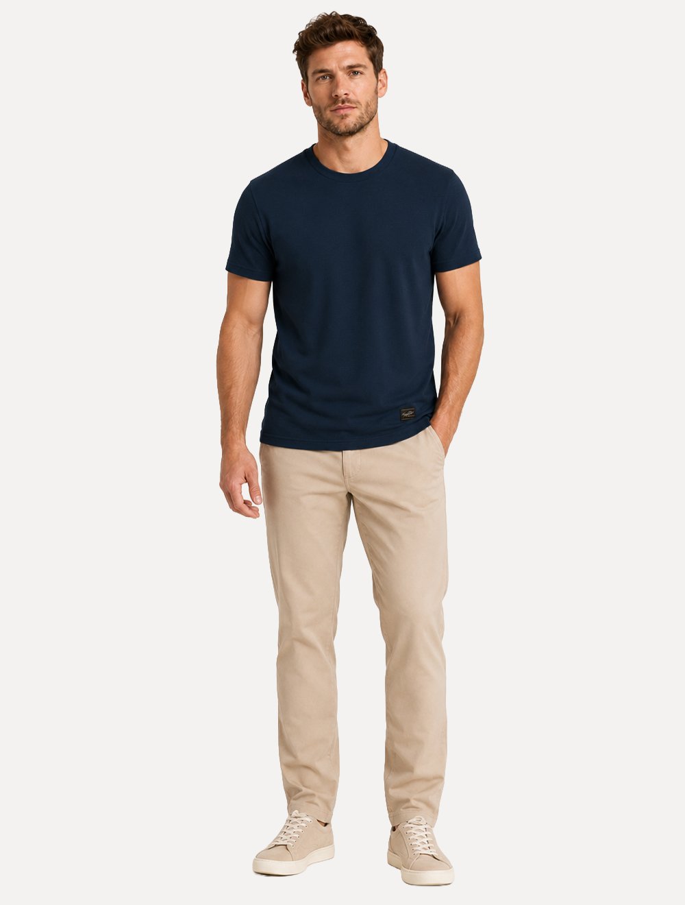 Camiseta King & Joe Masculina Slim Textura Mini Quadrille Azul Marinho