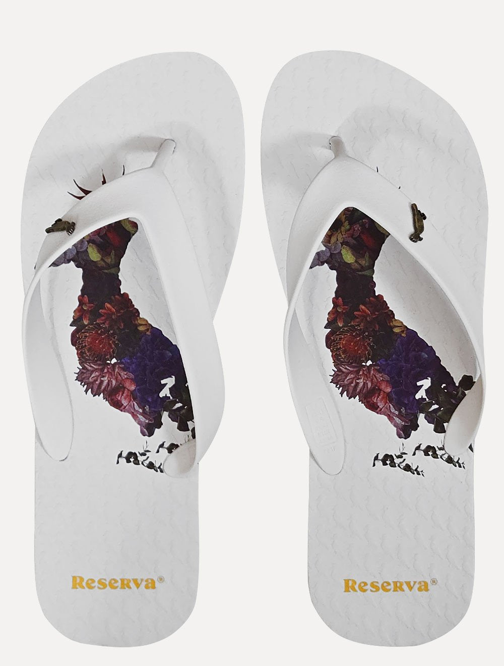 Chinelo Reserva Masculino Pica-Pau Flores Branco