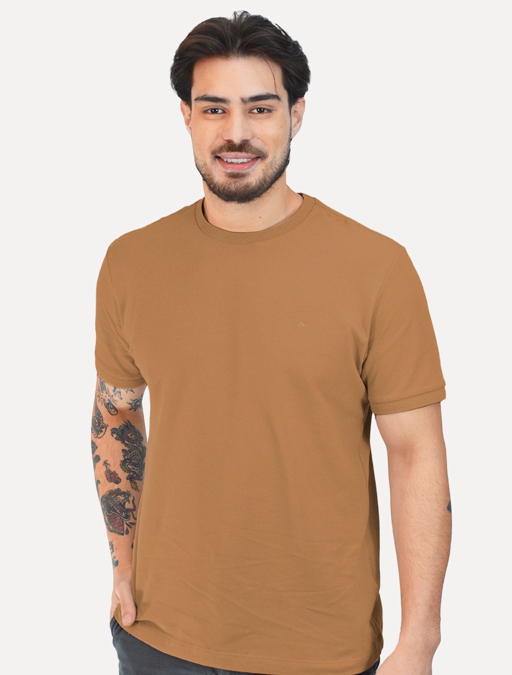 Camiseta Aramis Masculina Piquet Gola Retilinea Textura Marrom