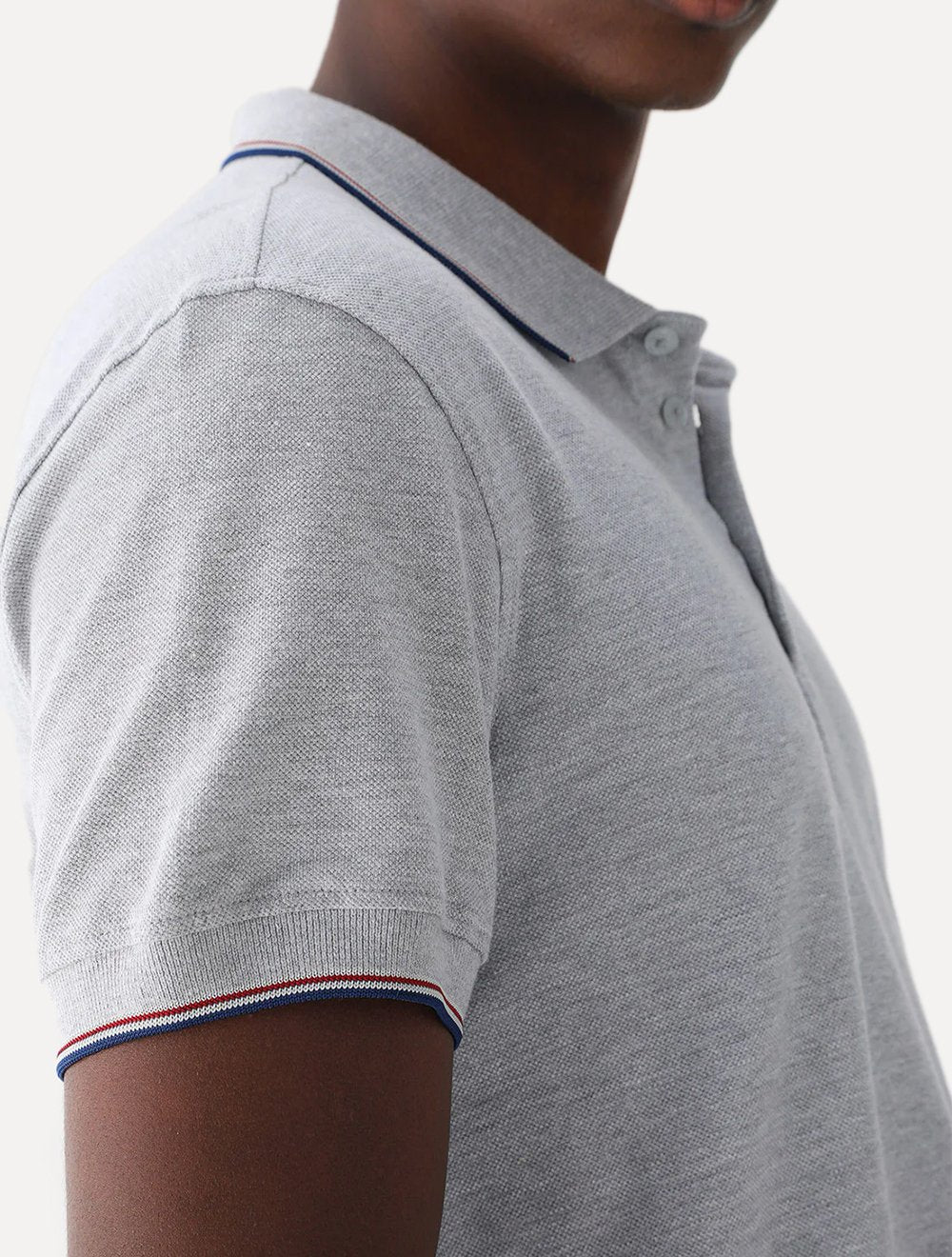 Polo Dudalina Masculina Piquet Gola Frisos Degrade Cinza Mescla