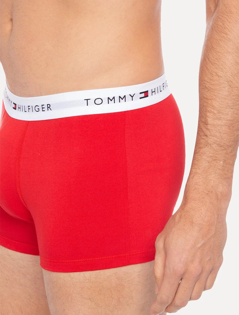 Kit Cuecas Tommy Hilfiger Cotton Stretch Trunk Repeat Vermelha/Marinho/Cinza 3UN