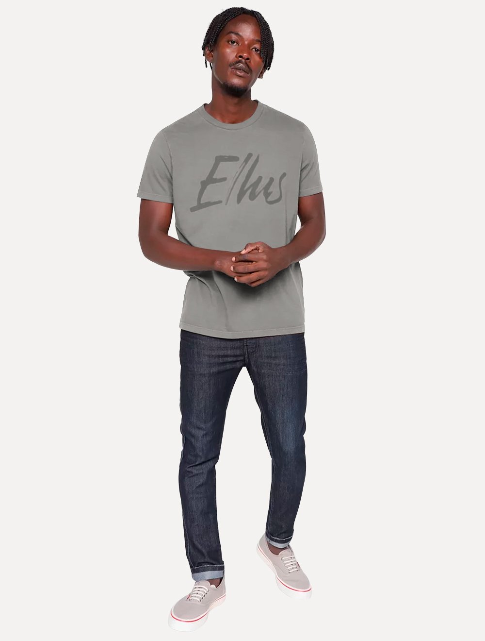 Camiseta Ellus Masculina Maxi Logo Classic Brush Cinza Médio
