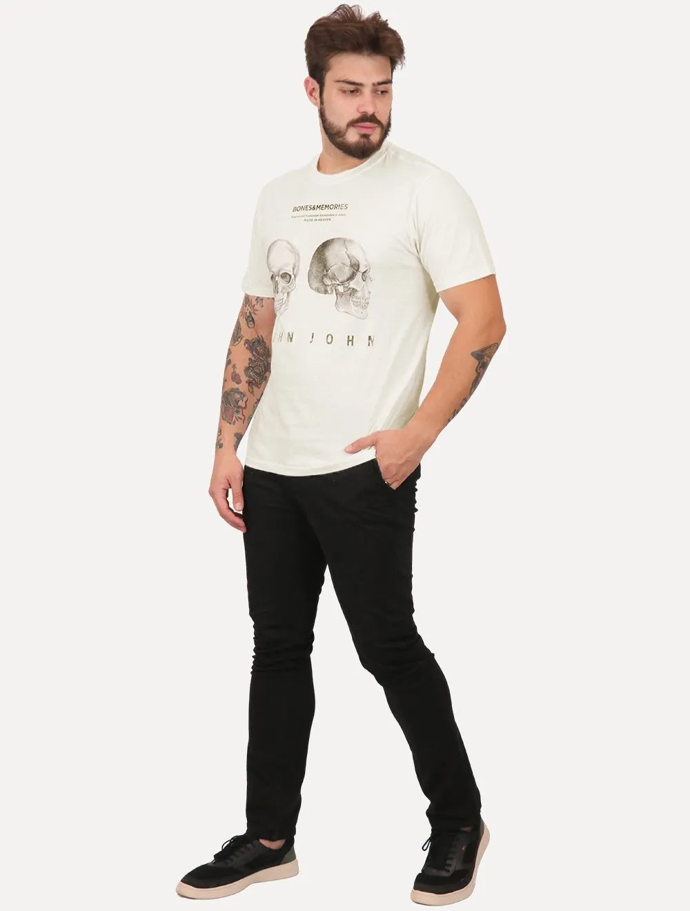 Camiseta John John Masculina Relaxed Fit Bones e Memories Off-White