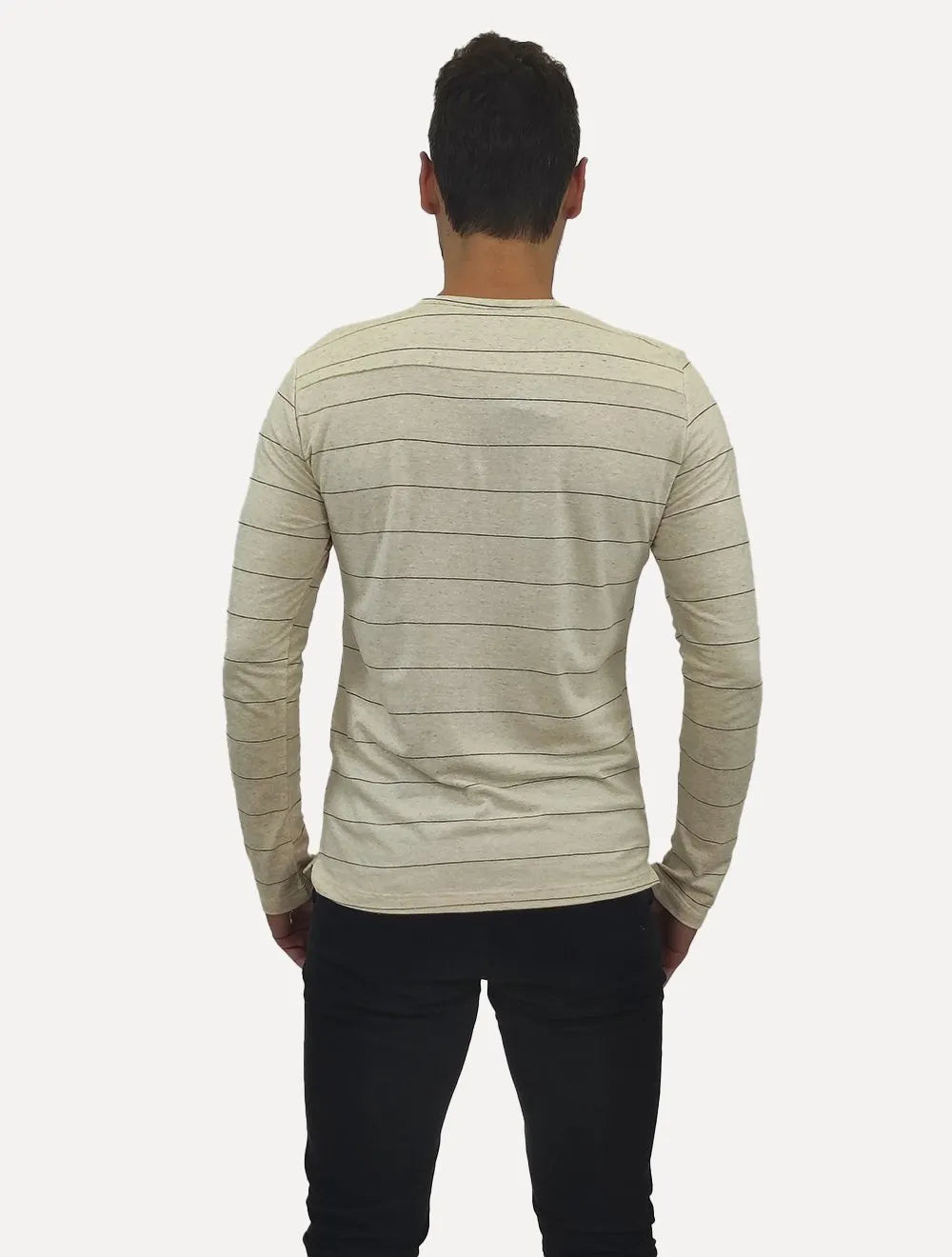 Camisa King & Joe Bata Masculina Manga Longa Henley Listrada Off-White