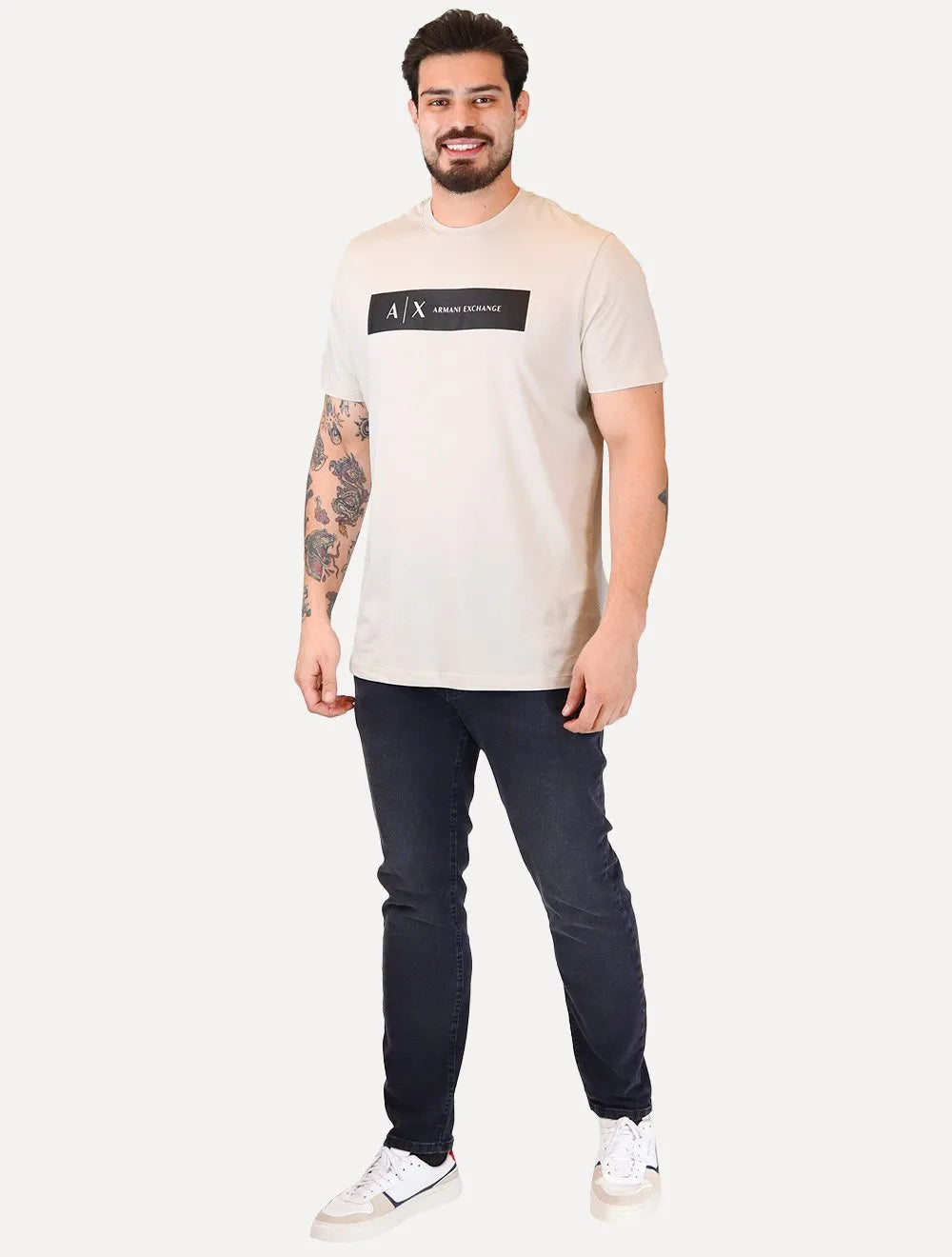 Camiseta Armani Exchange Masculina Regular Silk AX Frontal Logo Cáqui Claro