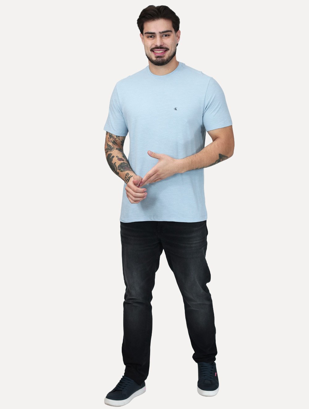 Camiseta Calvin Klein Jeans Masculina Piquet Núvola Azul Claro