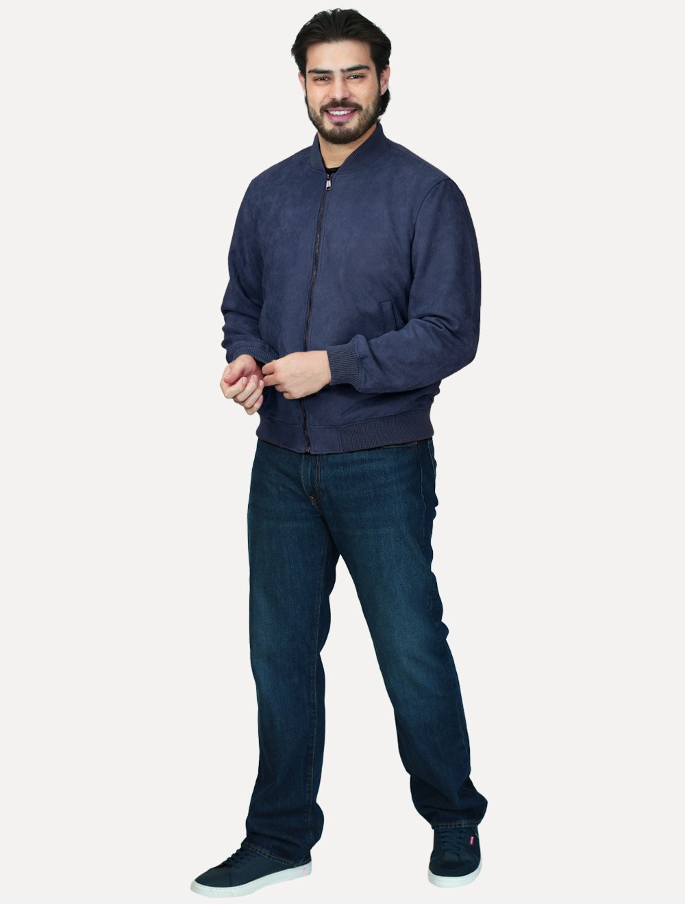 Jaqueta Dixen Masculina Bomber Suede Azul Marinho