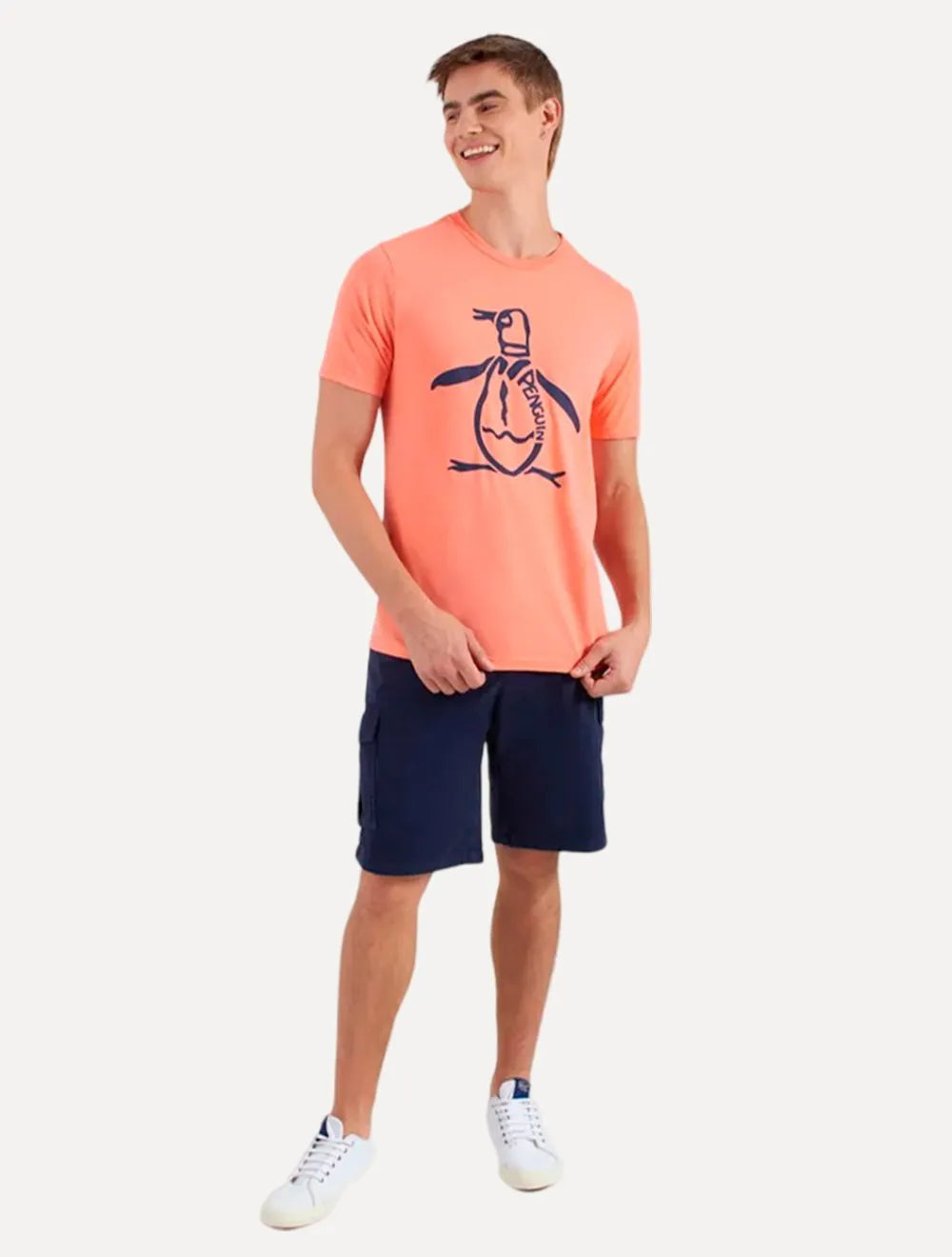 Camiseta Original Penguin Masculina Big Mascot Logo Laranja Coral