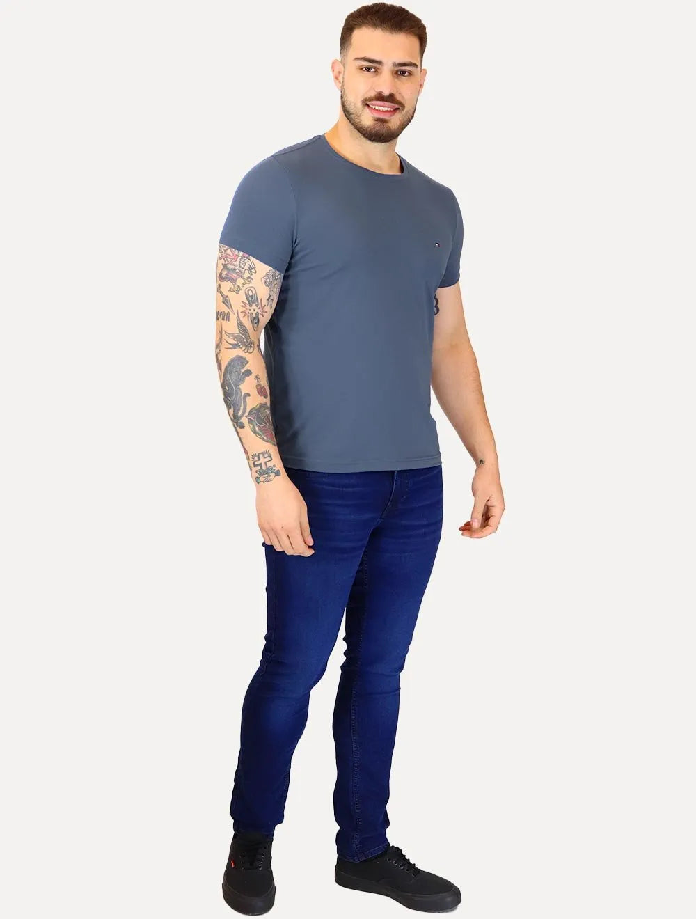 Camiseta Tommy Hilfiger Masculina Slim Fit Essential Stretch Azul Índigo