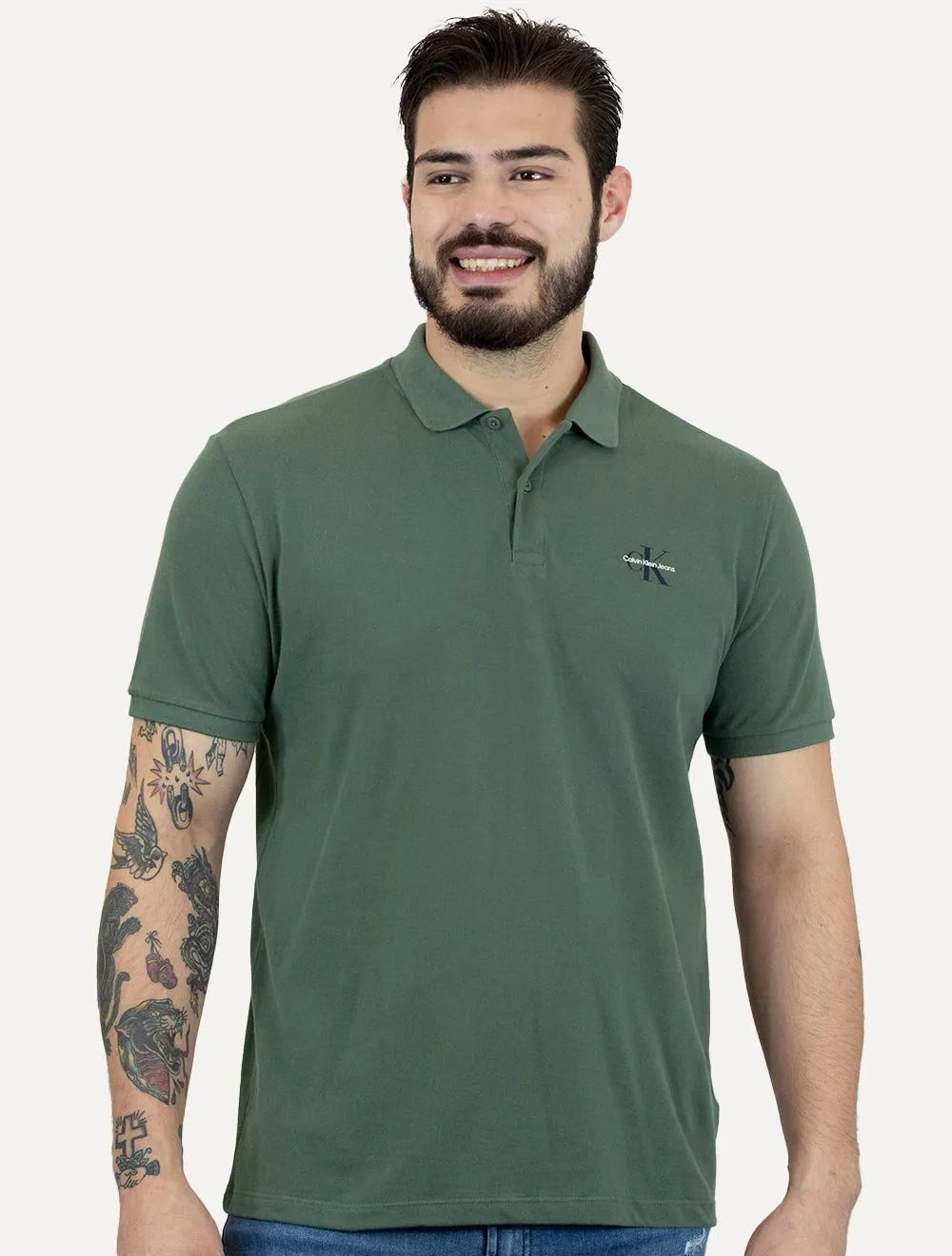 Polo Calvin Klein Jeans Masculina Piquet Regular Fit Re Issue Verde Médio
