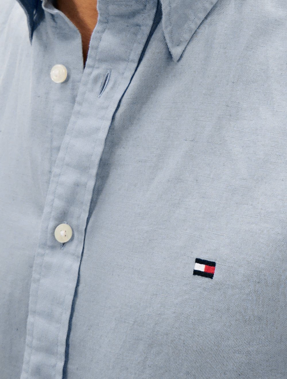 Camisa Tommy Hilfiger Masculina Regular Poplin Semi Spread Azul Médio