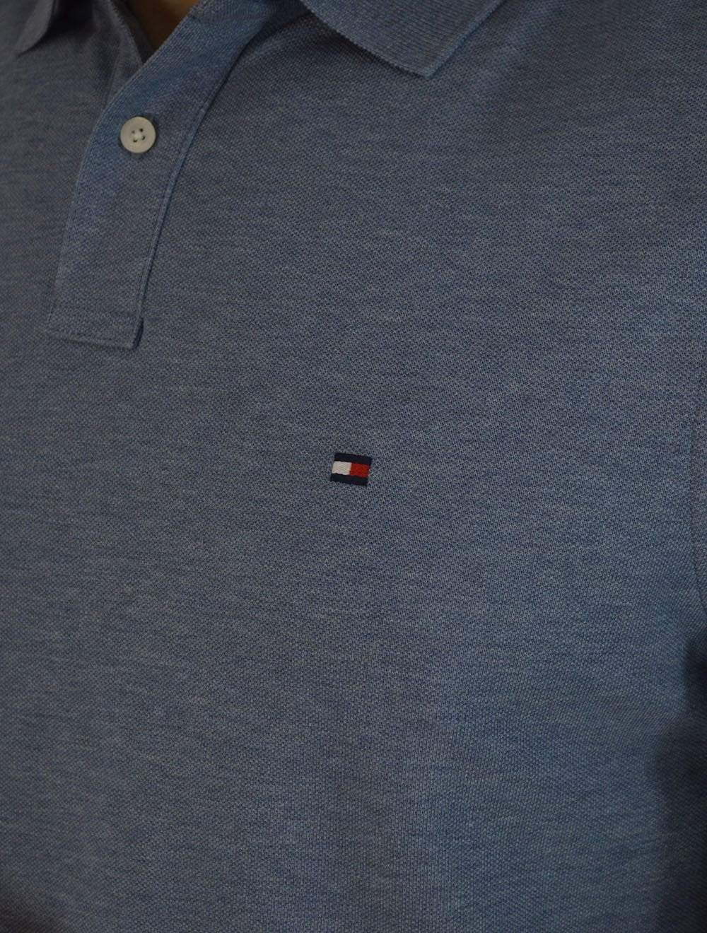 Polo Tommy Hilfiger Masculina Regular Piquet 1985 Azul Médio Mescla