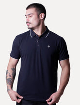 Polo Dudalina Masculina Piquet Chambray Azul Marinho