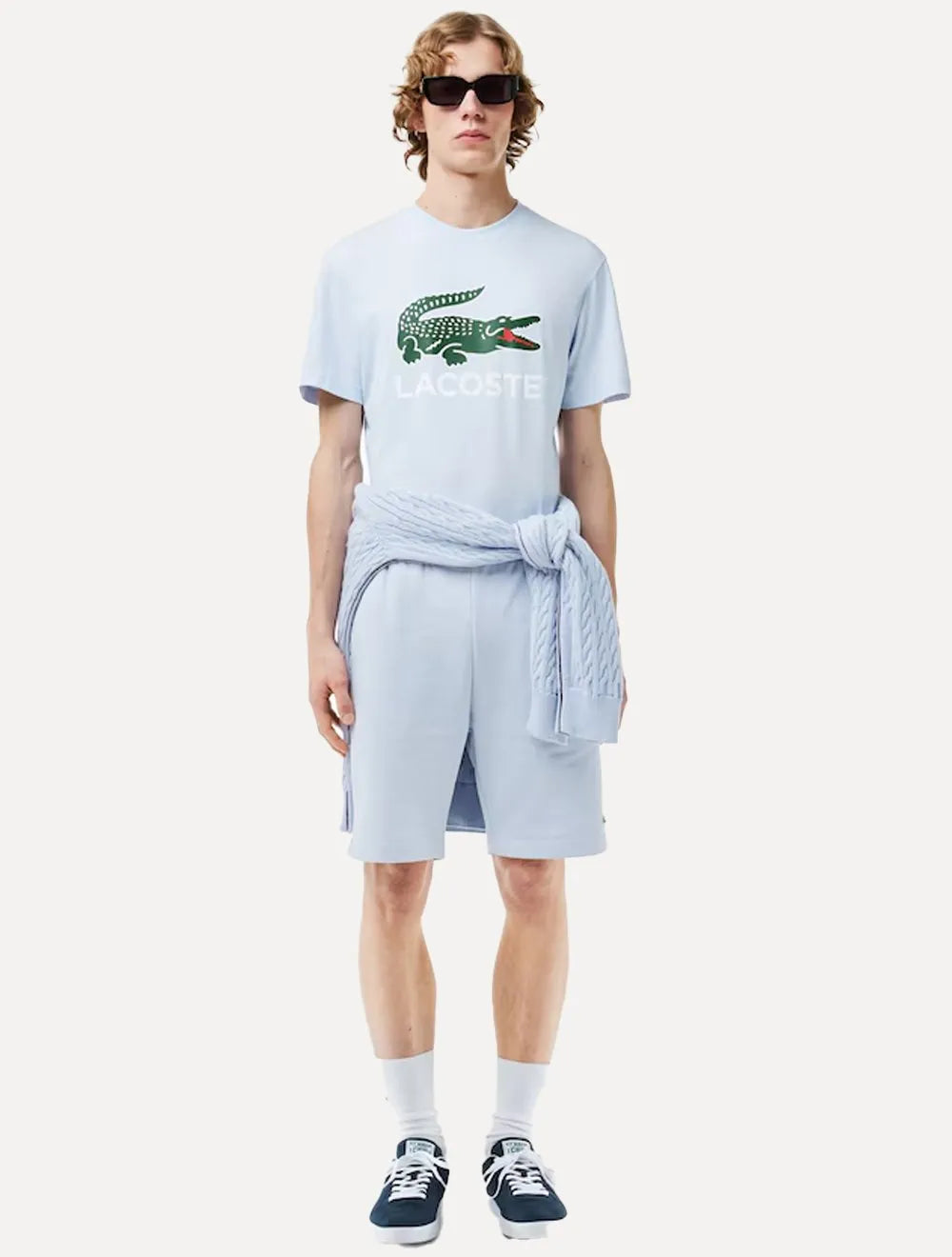 Camiseta Lacoste Masculina Jersey Croco Signature Logo Azul Claro
